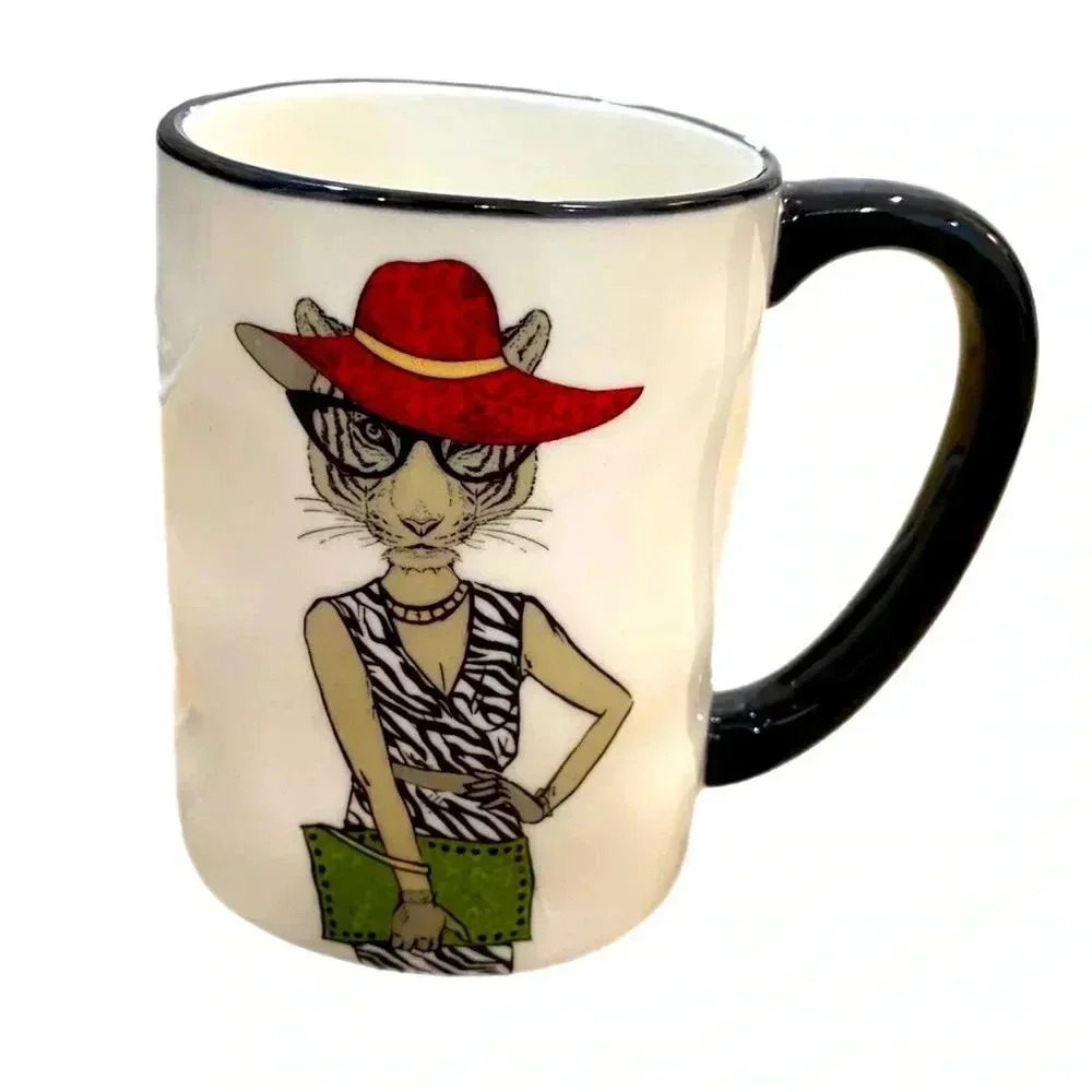 New SIGNATURE HOMEWARES INC Hipster Tiger Fashionista Ceramic Mug - Picture 2 of 5